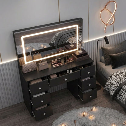 Large Black 7-Drawer Vanity Dressing Table