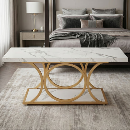 47-Inch Modern Faux Marble Coffee Table with Gold Metal Legs