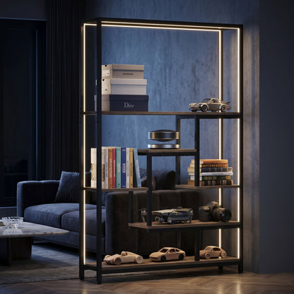 5-Tier Tall Metal Multi-Functional Display Shelf With Hanging Hooks