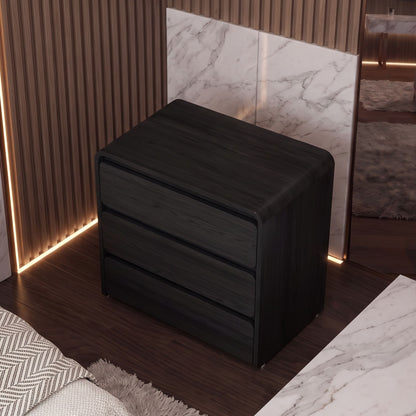 Modern 2-piece 3-Drawer Nightstand with Curved Engineered Wood Ends