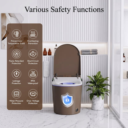 Brown Smart Tankless Toilet With Dual Flush & Bidet Combo