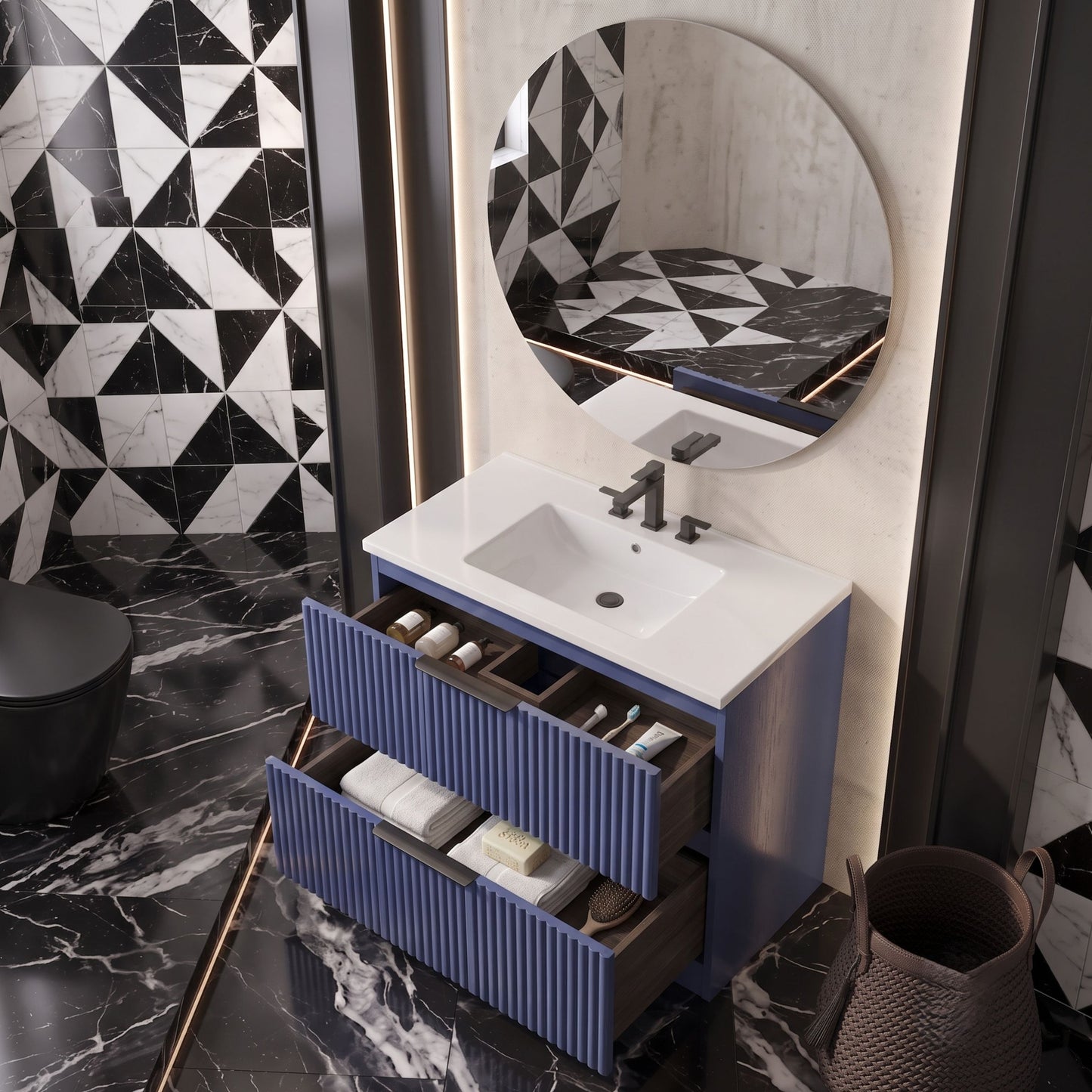 Minimalist Bathroom Vanity Cabinet With Ceramic Sink & Soft-Close Drawers