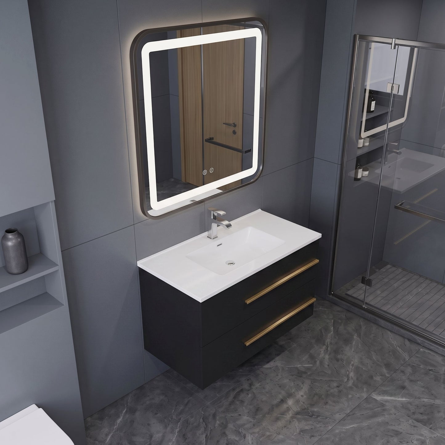 Modern Floating Bathroom Vanity with Ceramic Sink & 2 Soft-Close Drawers, Wall-Mounted Cabinet