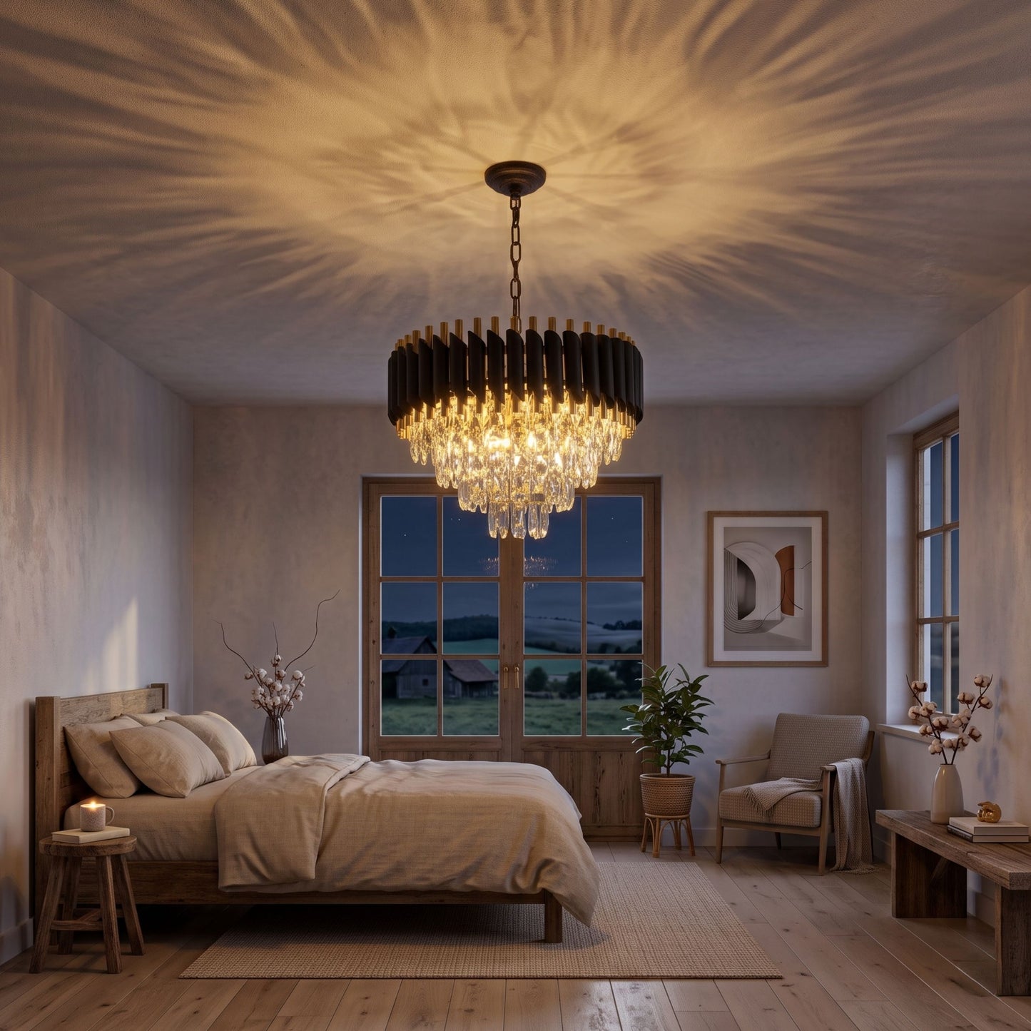 Modern Black/Gold Dimmable Crystal Pendant Lighting