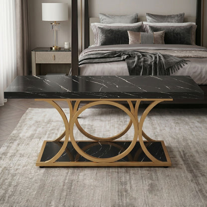 47-Inch Modern Faux Marble Coffee Table with Gold Metal Legs