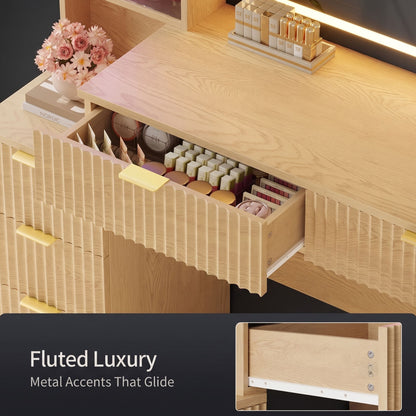 Large Modern Fluted Oak Dressing Table