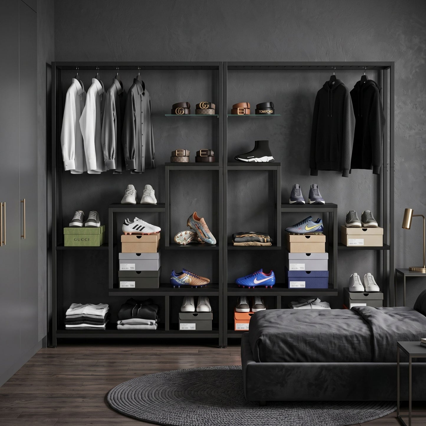 5-Tier Tall Metal Multi-Functional Display Shelf With Hanging Hooks