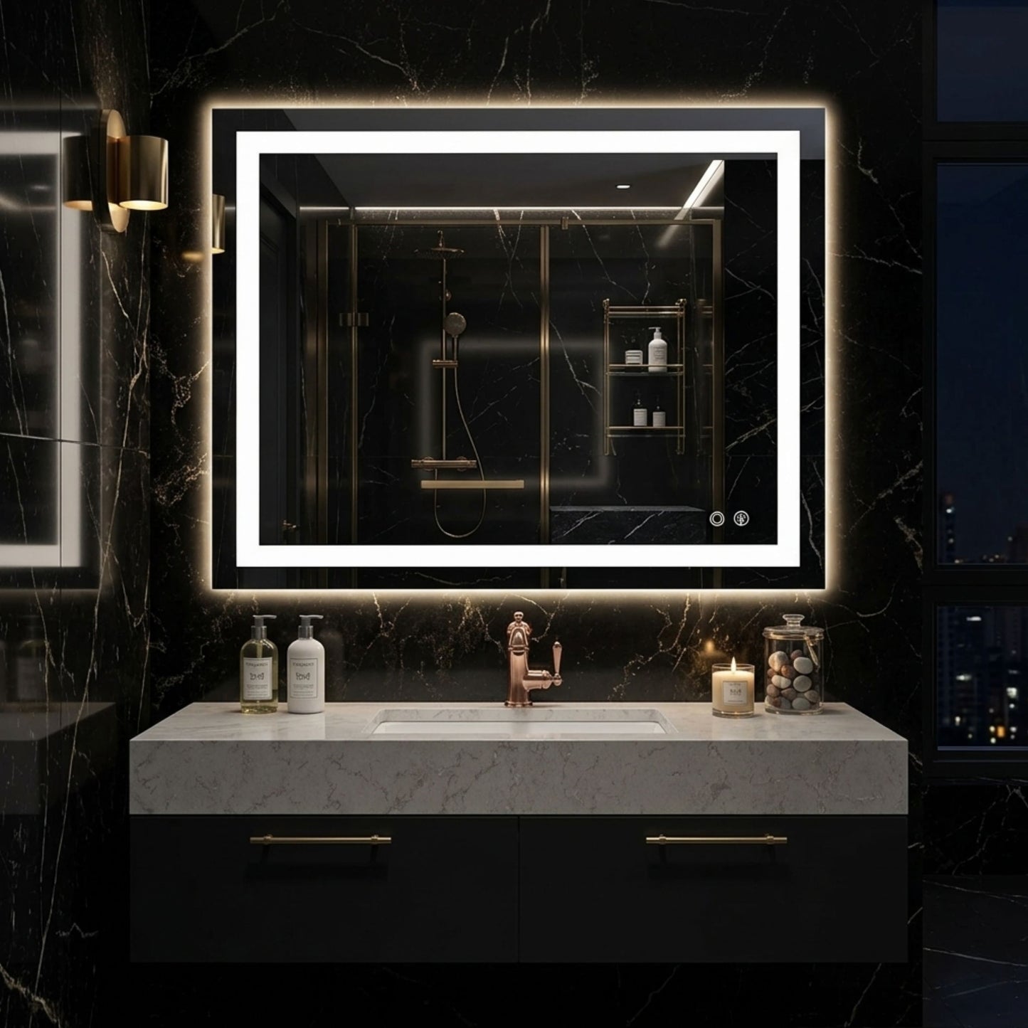 Smart Illuminated Vanity Mirror with Anti-Fog & 3-Color Dimmable Backlit Wall Mirror