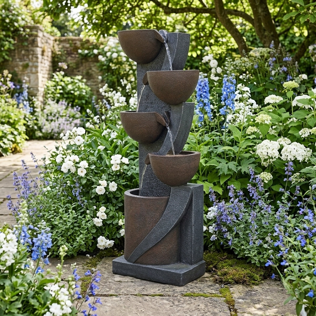 49-inch 5-Tier Outdoor Water Fountain With LED Lighting