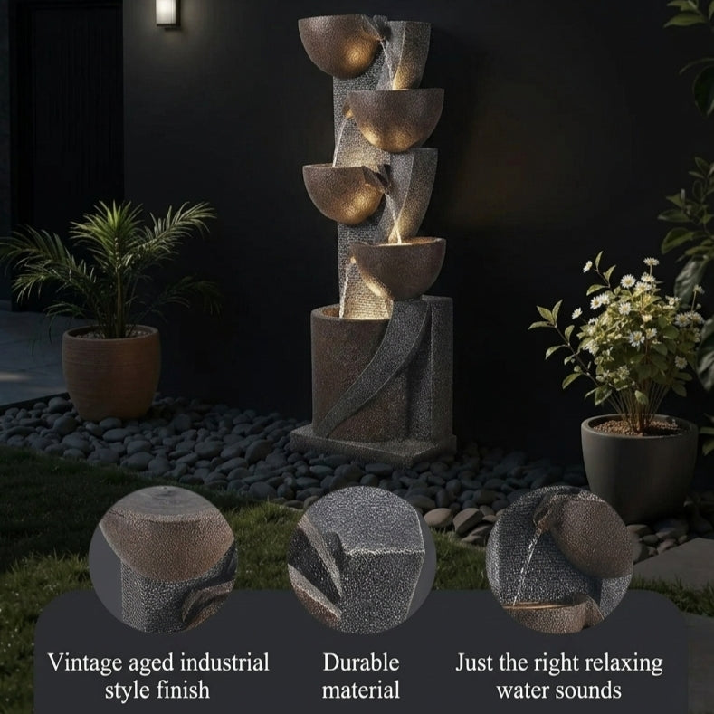 49-inch 5-Tier Outdoor Water Fountain With LED Lighting