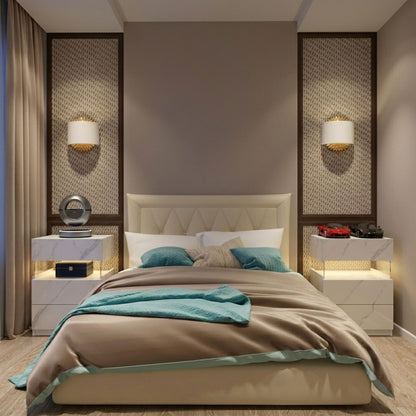 Modern 2-Set Nightstands with Integrated LED Lighting & Floating Shelf Design