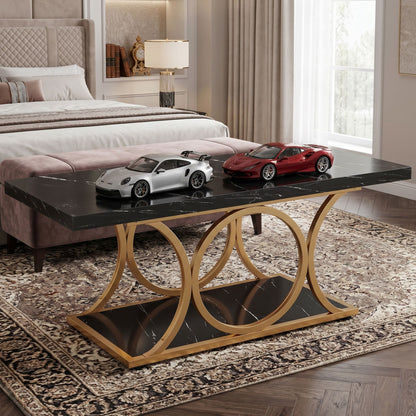 47-Inch Modern Faux Marble Coffee Table with Gold Metal Legs
