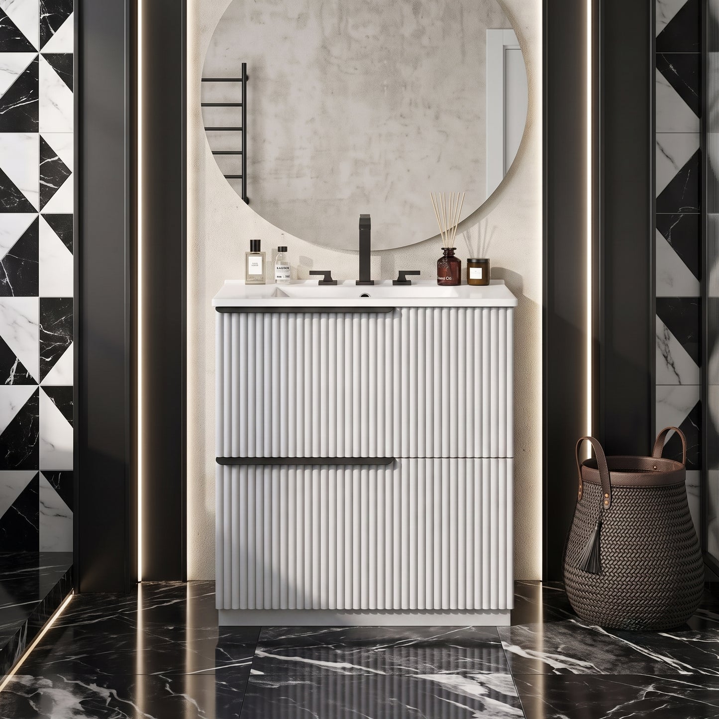 Minimalist Bathroom Vanity Cabinet With Ceramic Sink & Soft-Close Drawers