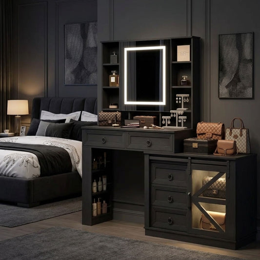 Sleek Modern Multi-purpose 60" Black Vanity Dressing Table