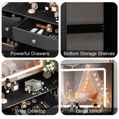 Large Black 7-Drawer Vanity Dressing Table