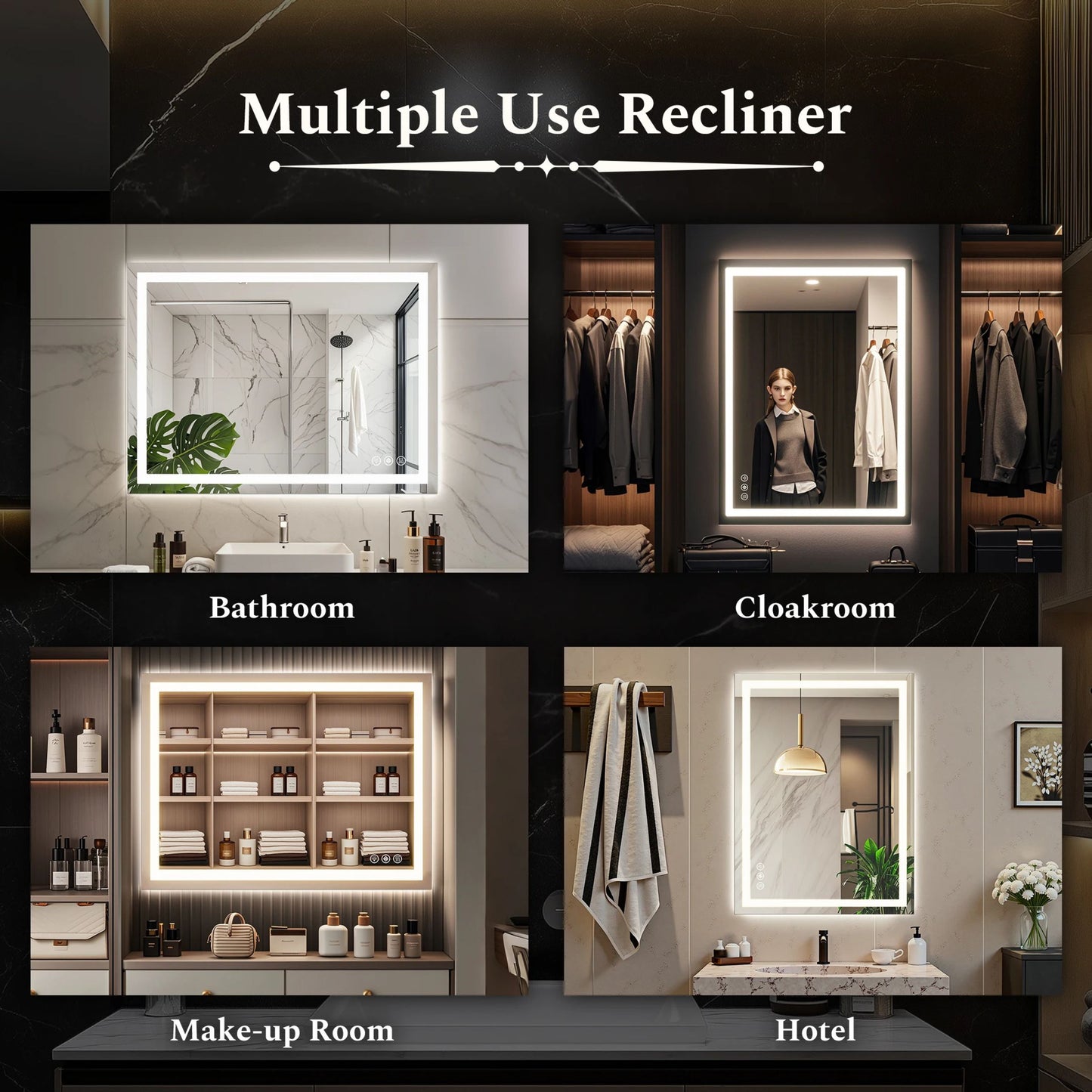 Smart Illuminated Vanity Mirror with Anti-Fog & 3-Color Dimmable Backlit Wall Mirror