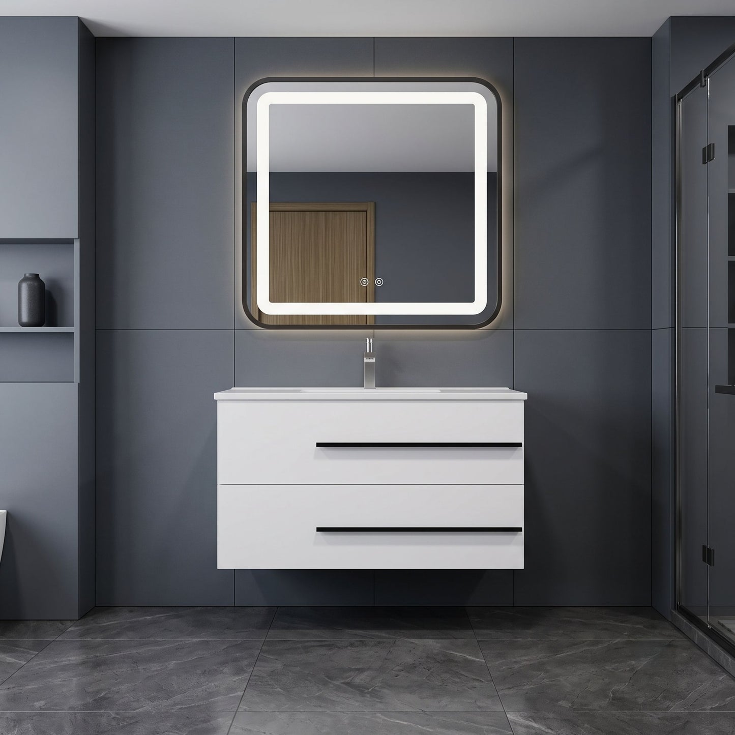 Modern Floating Bathroom Vanity with Ceramic Sink & 2 Soft-Close Drawers, Wall-Mounted Cabinet