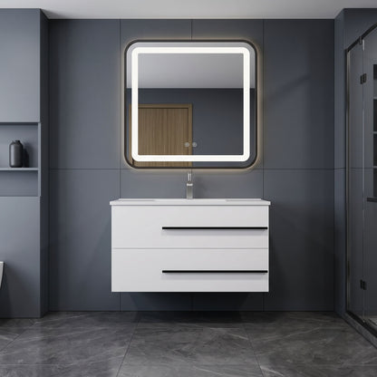 Modern Floating Bathroom Vanity with Ceramic Sink & 2 Soft-Close Drawers, Wall-Mounted Cabinet