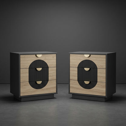 Modern 3-Drawer Bedside Table, Solid Wood End Table & Storage Cabinet