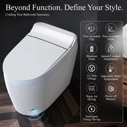 Modern Tankless Smart Toilet with Bidet, Auto Lid & Heated Seat)
