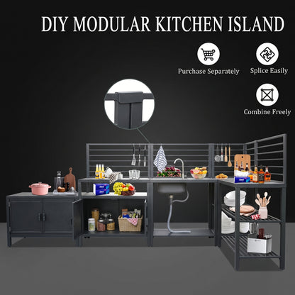 5-Piece Modular Aluminum Outdoor Kitchen Island Set with Sink