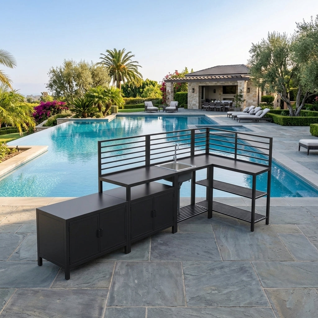 5-Piece Modular Aluminum Outdoor Kitchen Island Set with Sink