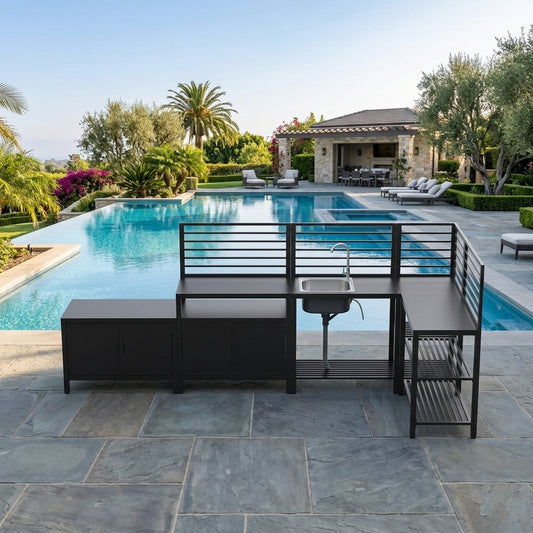 5-Piece Modular Aluminum Outdoor Kitchen Island Set with Sink