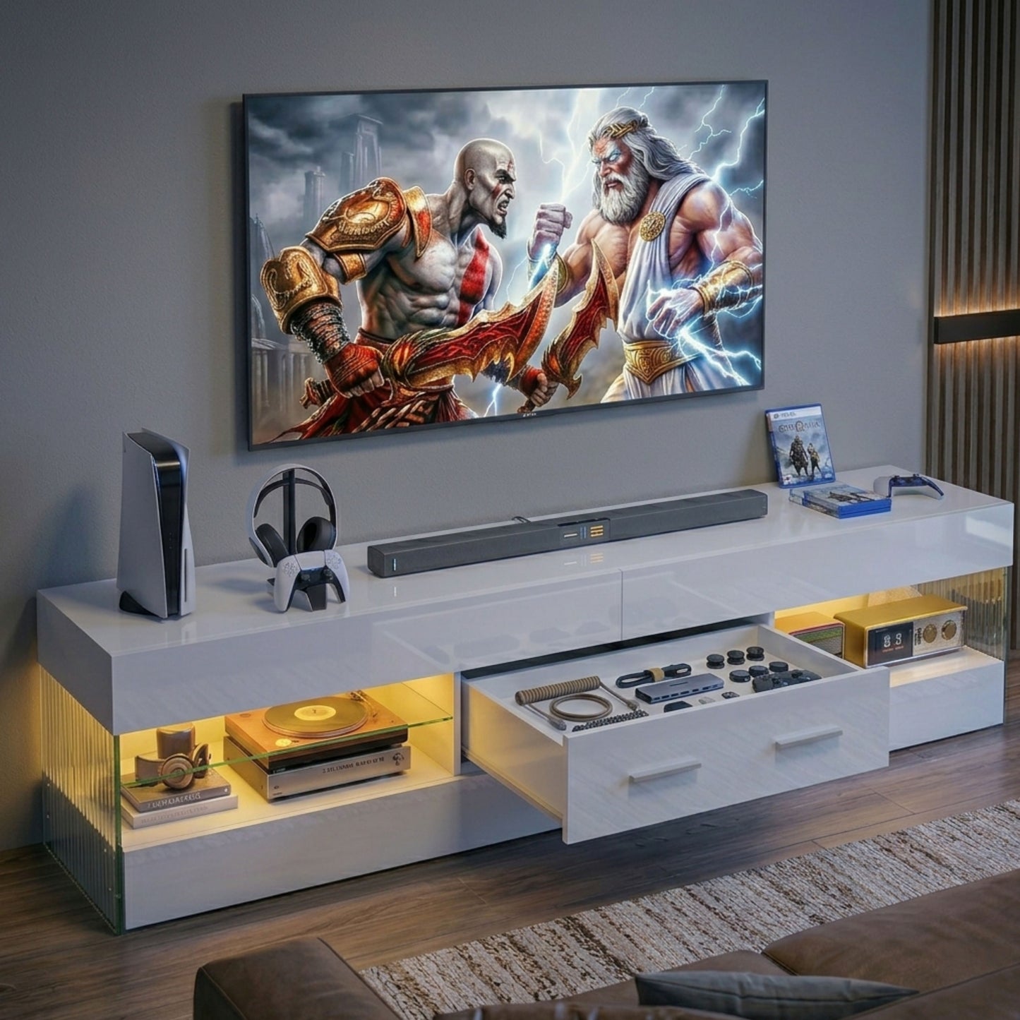 Modern Minimalist White High Gloss Media Console