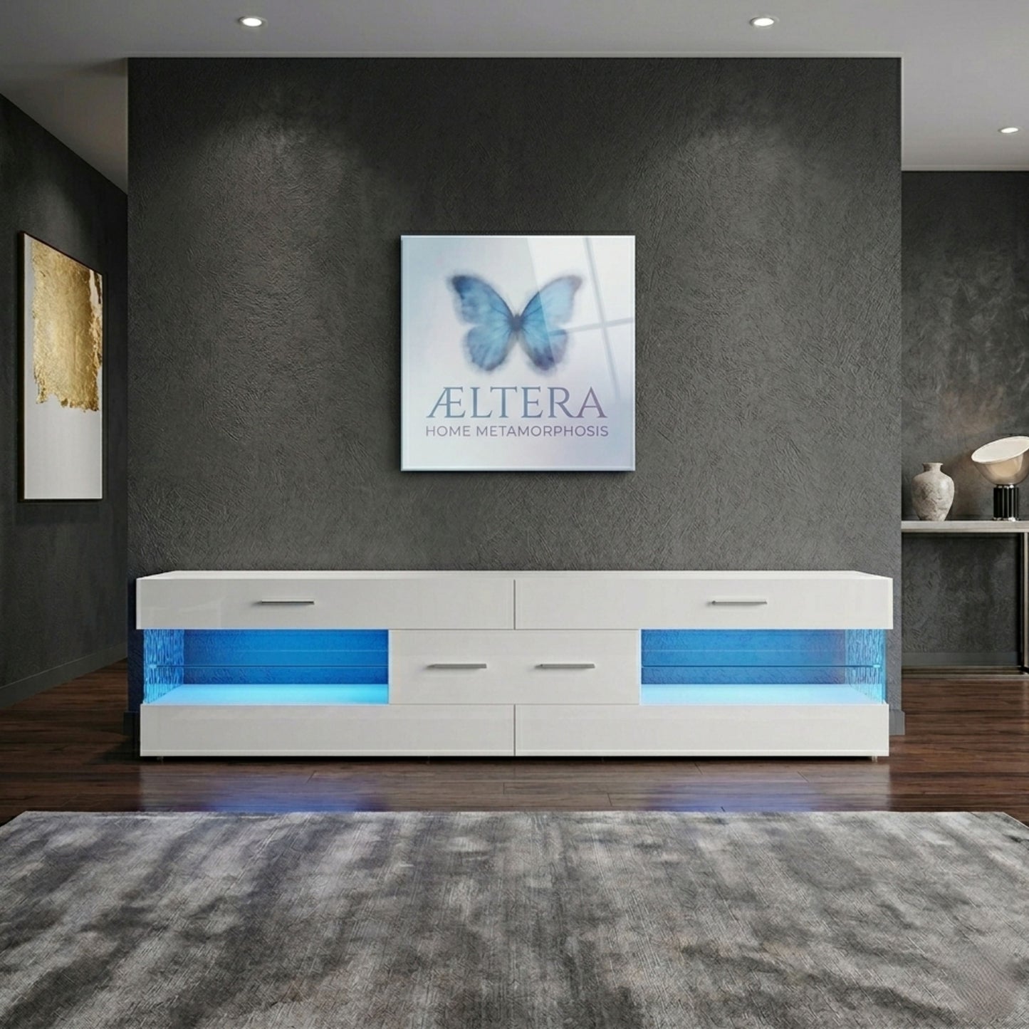 Modern Minimalist White High Gloss Media Console