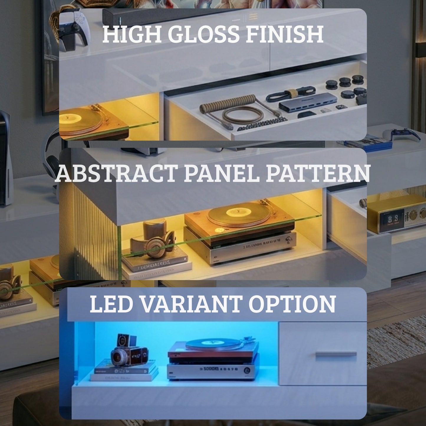 Modern Minimalist White High Gloss Media Console
