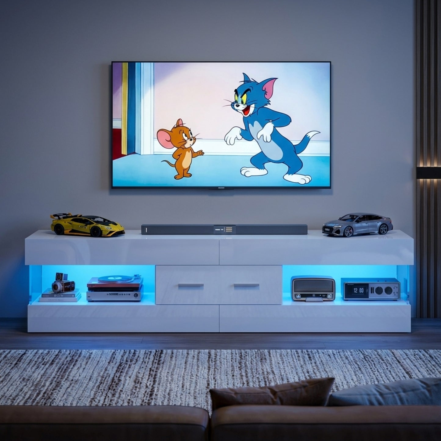 Modern Minimalist White High Gloss Media Console