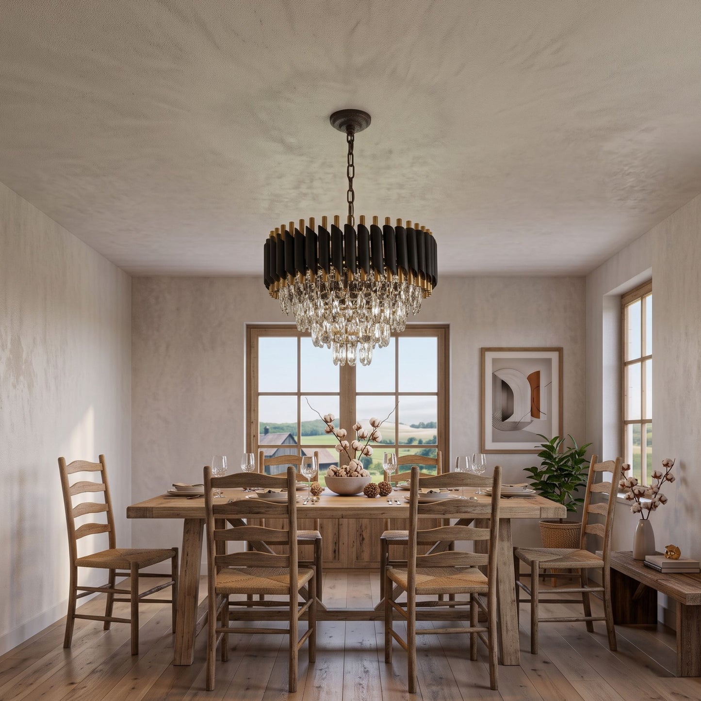 Modern Black/Gold Dimmable Crystal Pendant Lighting
