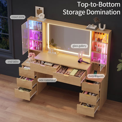 Large Modern Fluted Oak Dressing Table