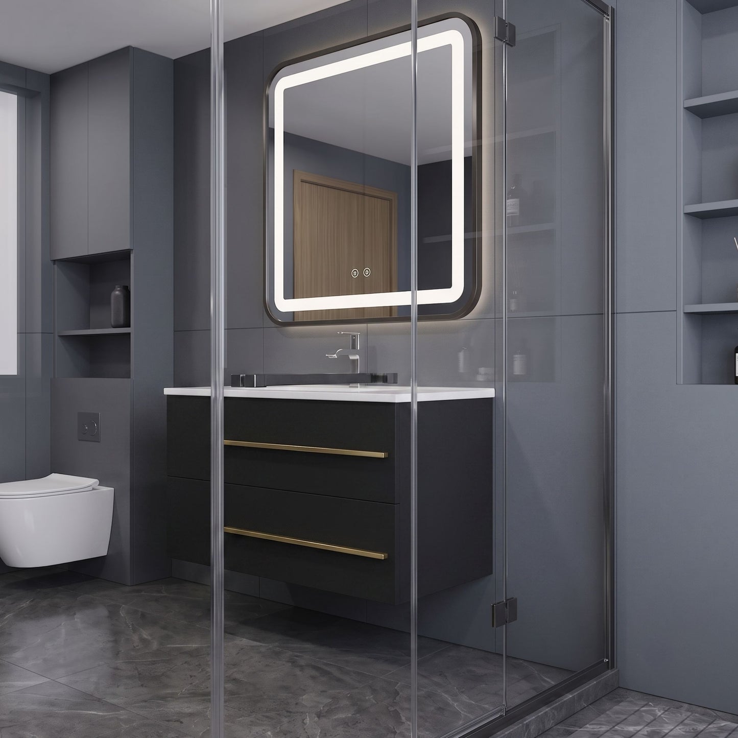 Modern Floating Bathroom Vanity with Ceramic Sink & 2 Soft-Close Drawers, Wall-Mounted Cabinet