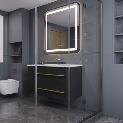 Modern Floating Bathroom Vanity with Ceramic Sink & 2 Soft-Close Drawers, Wall-Mounted Cabinet