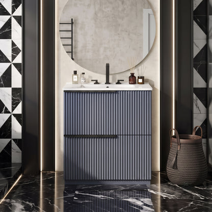 Minimalist Bathroom Vanity Cabinet With Ceramic Sink & Soft-Close Drawers