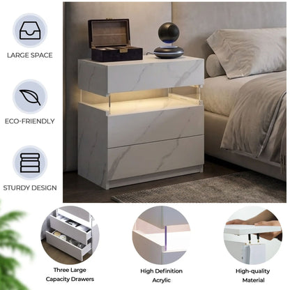 Modern 2-Set Nightstands with Integrated LED Lighting & Floating Shelf Design
