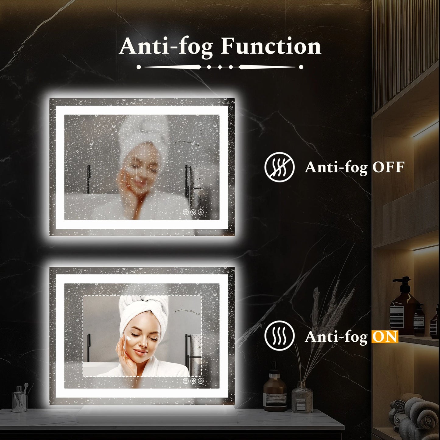 Smart Illuminated Vanity Mirror with Anti-Fog & 3-Color Dimmable Backlit Wall Mirror