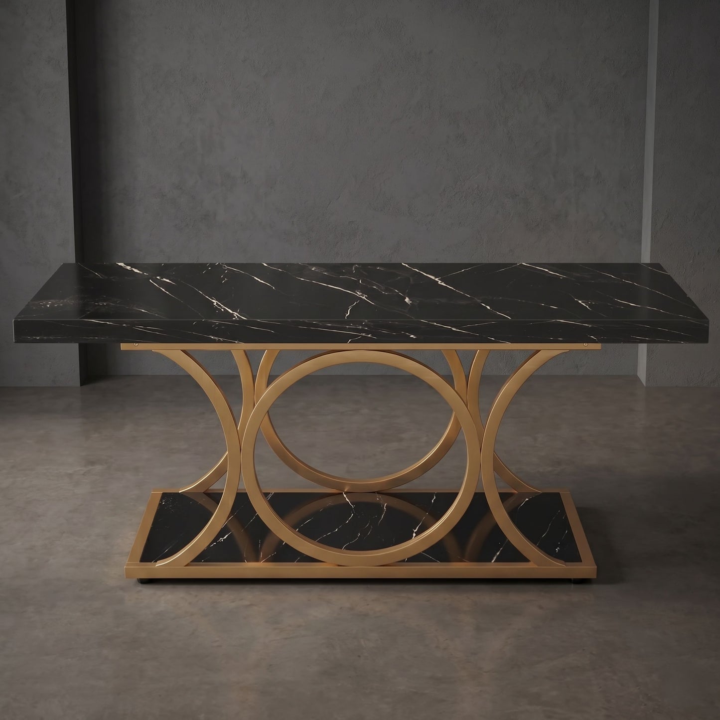 47-Inch Modern Faux Marble Coffee Table with Gold Metal Legs
