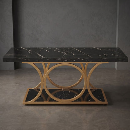 47-Inch Modern Faux Marble Coffee Table with Gold Metal Legs