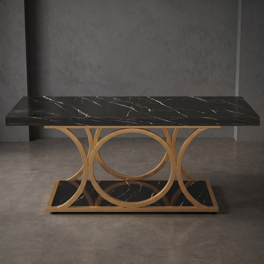 47-Inch Modern Faux Marble Coffee Table with Gold Metal Legs