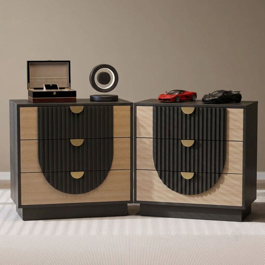 Modern 3-Drawer Bedside Table, Solid Wood End Table & Storage Cabinet