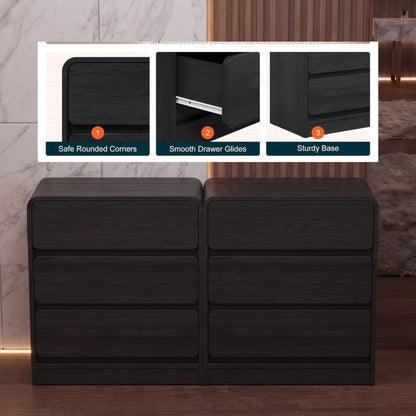 Modern 2-piece 3-Drawer Nightstand with Curved Engineered Wood Ends