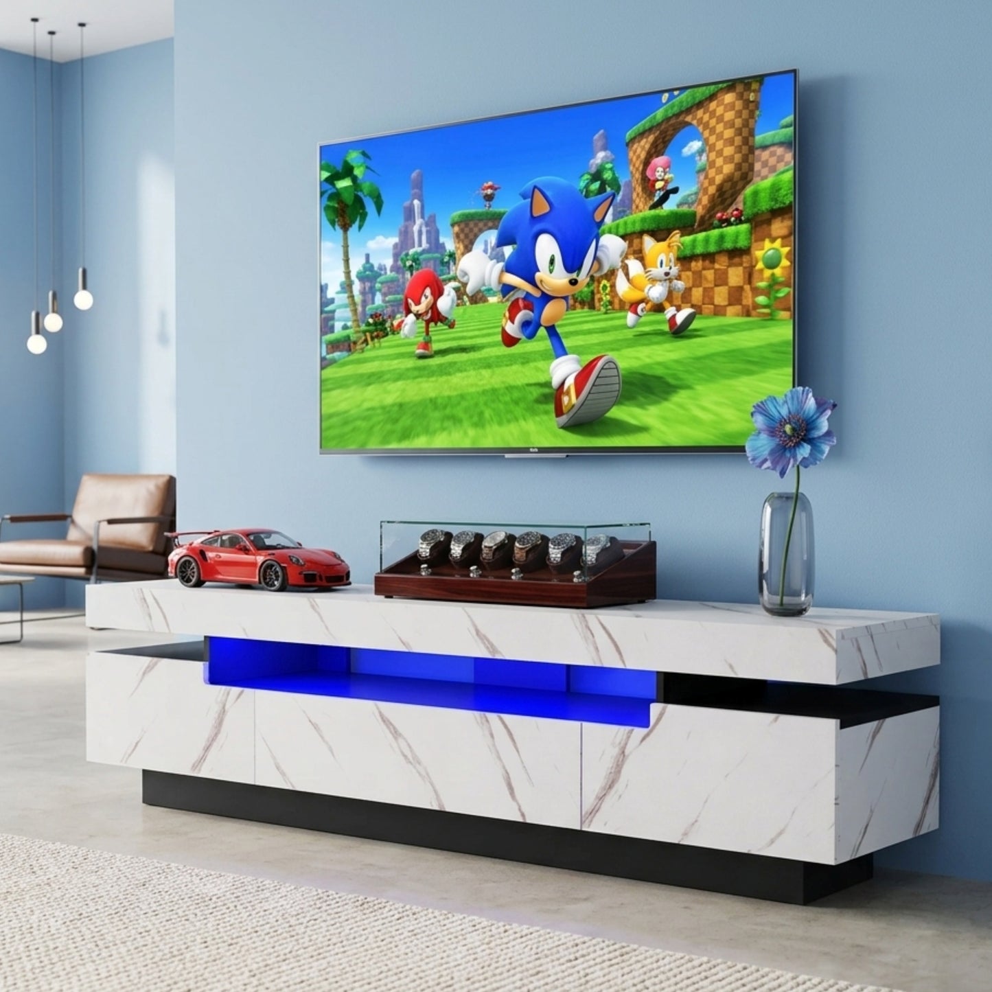 71" High Gloss/Marble Modern Entertainment Center