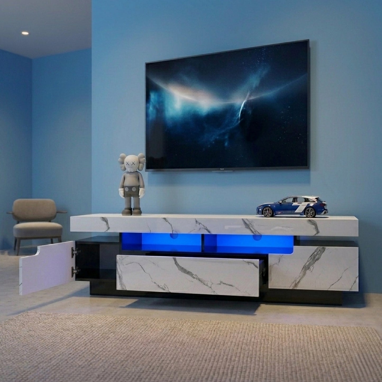 71" High Gloss/Marble Modern Entertainment Center