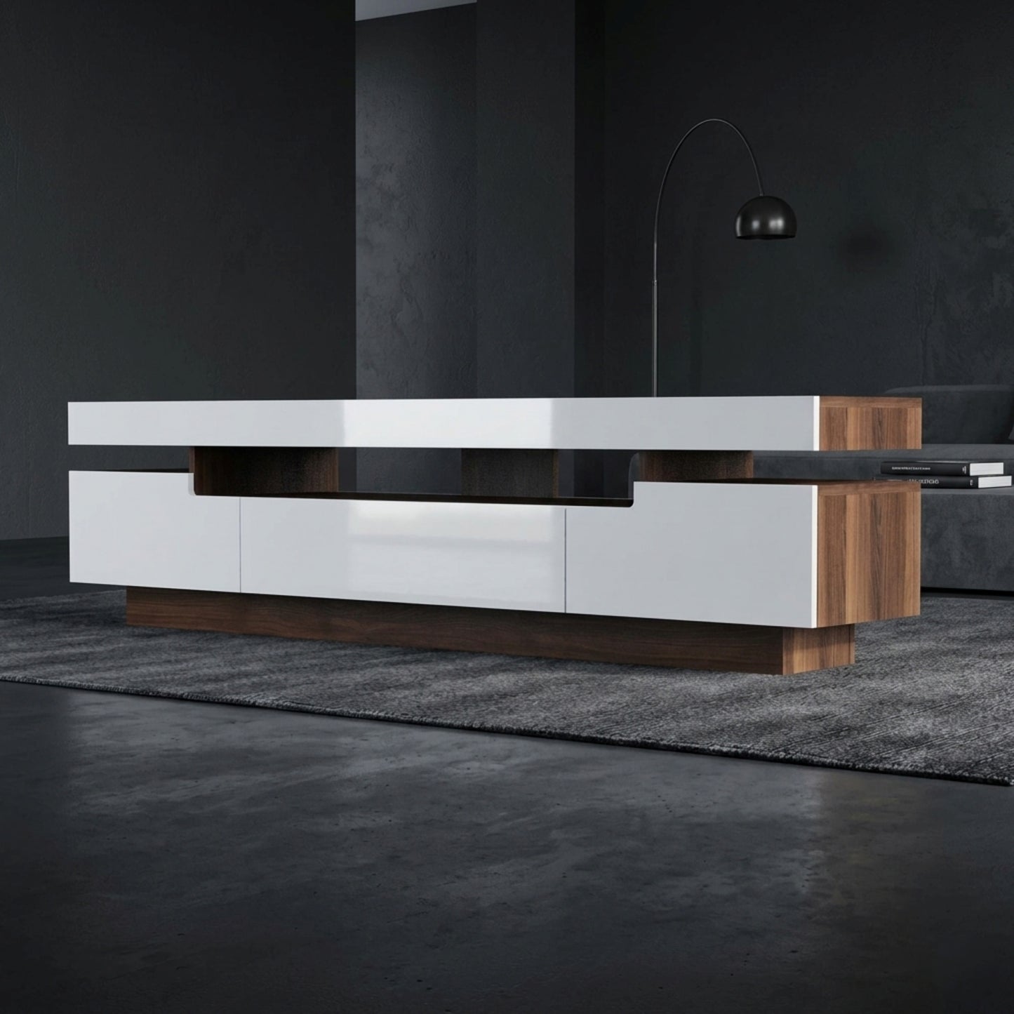 71" High Gloss/Marble Modern Entertainment Center