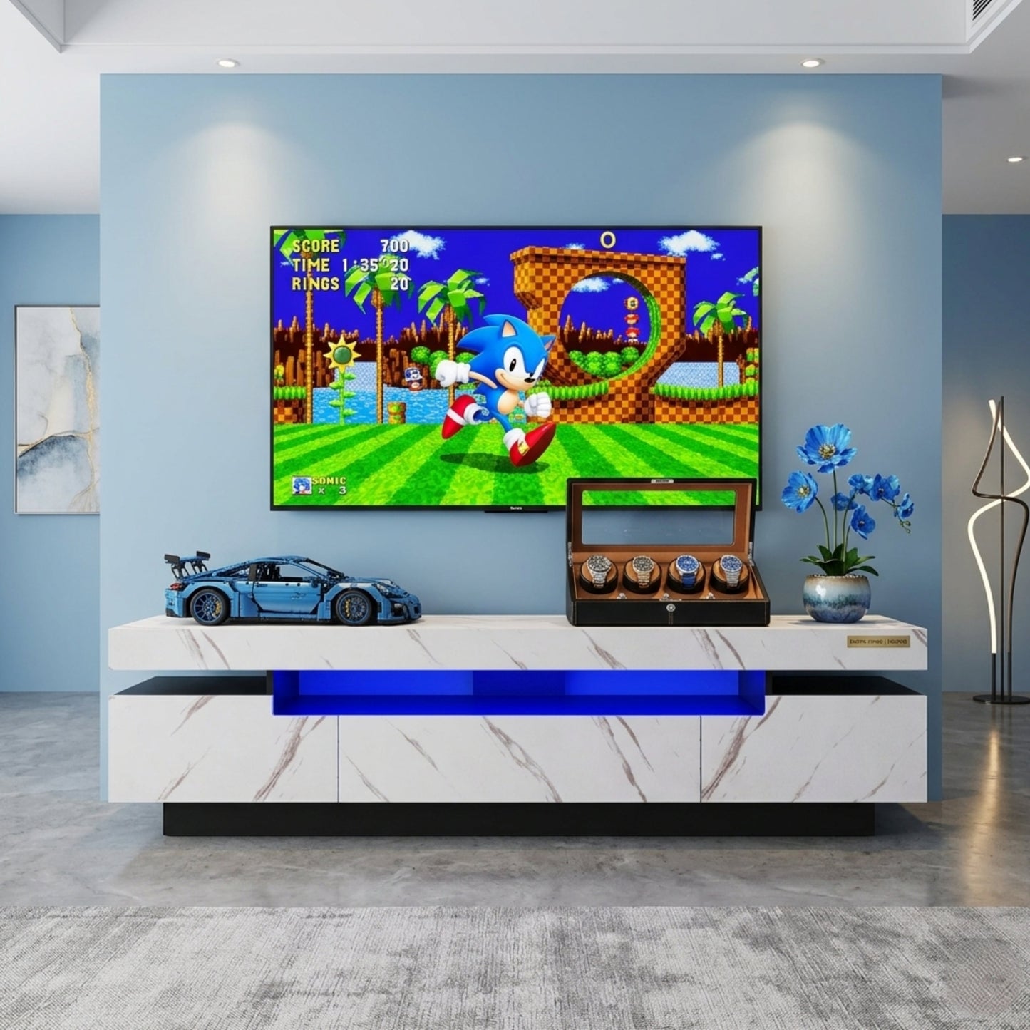 71" High Gloss/Marble Modern Entertainment Center