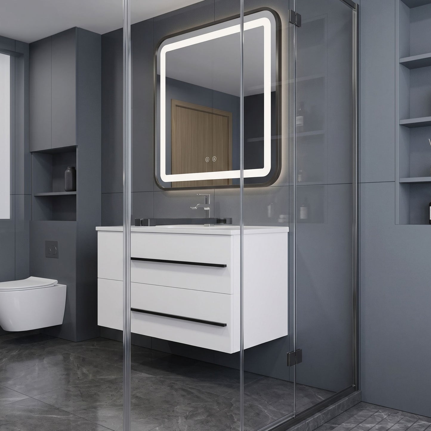 Modern Floating Bathroom Vanity with Ceramic Sink & 2 Soft-Close Drawers, Wall-Mounted Cabinet