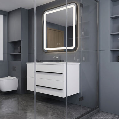 Modern Floating Bathroom Vanity with Ceramic Sink & 2 Soft-Close Drawers, Wall-Mounted Cabinet