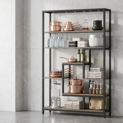 5-Tier Tall Metal Multi-Functional Display Shelf With Hanging Hooks